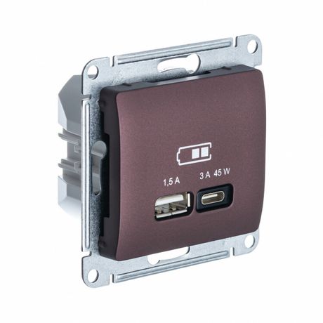 Розетка USB Glossa тип A+C 45Вт QC PD высокоскор. ЗУ механизм баклаж. SE GSL001129 APC