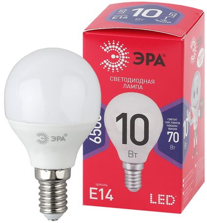 Лампа светодиодная LED P45-10W-865-E14 R (диод, шар, 10Вт, хол, E14) (10/100/3600) ЭРА - Б0045354