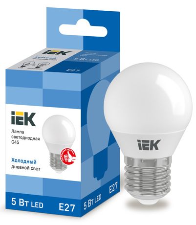 Лампа светодиодная LED 5Вт Е27 230В 6500К ECO G45 шар | LLE-G45-5-230-65-E27 IEK