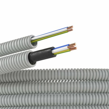 Электротруба ПВХ гибкая гофр. д.16мм, цвет серый, с проводом ПуВ 3х2,5мм РЭК ГОСТ+, 25м - 9V91625 ДКС