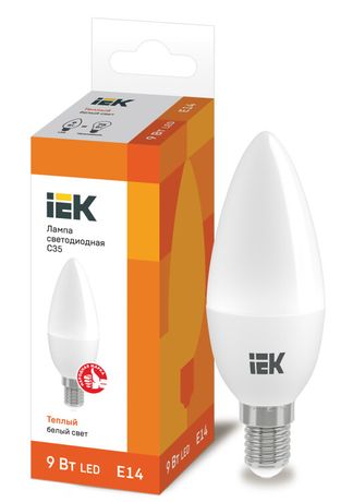 Лампа светодиодная LED 9вт Е14 тепло-белый матовая свеча ECO - LLE-C35-9-230-30-E14 IEK