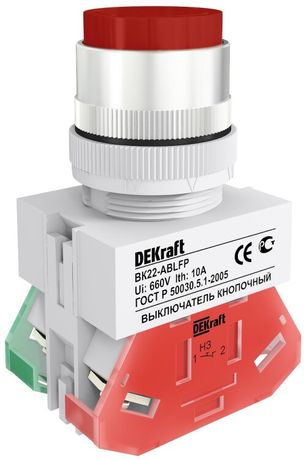 Выключатель кнопочный ABLFP ВК-22 d22мм 220В красн. DEKraft 25020DEK APC