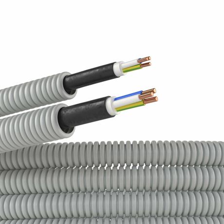 Труба гофрированная ПВХ гибкая d16мм с кабелем ВВГнг(А)-LS 3х2.5 РЭК ГОСТ+ сер. (уп.50м) DKC 9S91650 ДКС