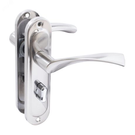 Ручка правая с фиксацией для защелки и замка межосевым расстоянием 50-55мм (комплект), СТАНДАРТ никель матовый - 12126 ПТК