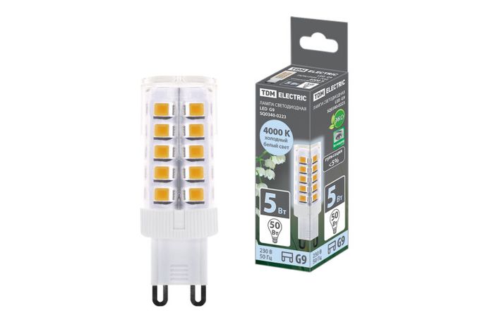 Лампа светодиодная G9-5 Вт-230 В-4000 К, SMD, 16x49 мм | SQ0340-0223 TDM
