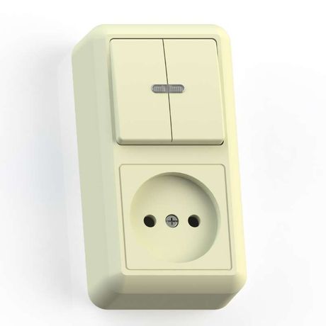 Блок комбинированный СП БКВР-431 Оптима (2-кл. выкл. с подсветкой + розетка) сл. кость Кунцево 8085