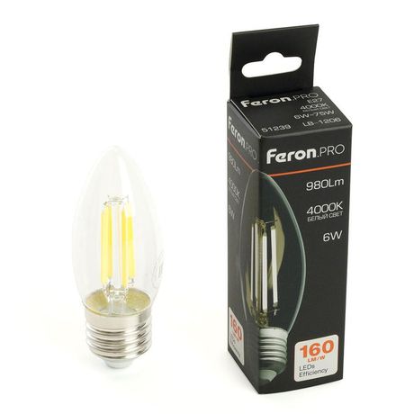 Лампа светодиодная LED 6вт Е27 белый свеча FILAMENT .PRO - 51239 FERON