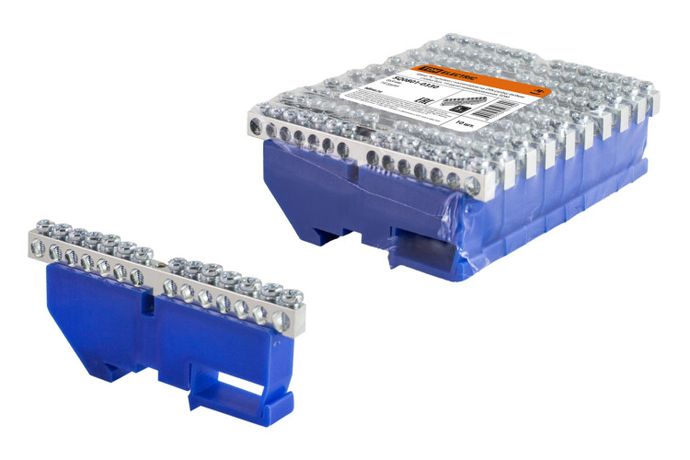 Шина "N" нулевая с изолятором на DIN-рейку 6x9мм стойка бол. 14 групп никелированная | SQ0801-0330 TDM