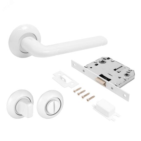 Комплект ручек и защелка АЛЛЮР АРТ ПОЛО W+L7050S W+BK-R1 W(15110/S7050) матовый белый с фикс. - 14670 ПТК