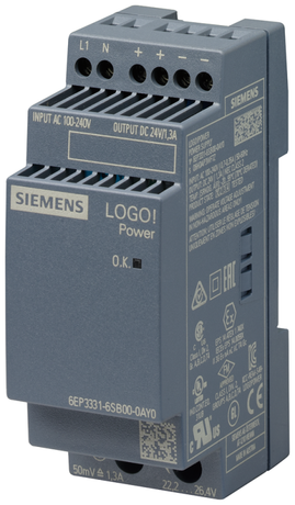 Контроллер LOGO!POWER 24 V / 1.3 A stabilized power supply input: 100-240 AC output: DC - 6EP3331-6SB00-0AY0 Siemens