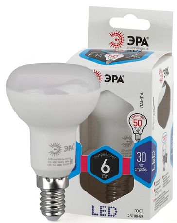 Лампа светодиодная Эра LED R50-6W-840-E14 (диод, рефлектор, 6Вт, нейтр, E14) - Б0020556