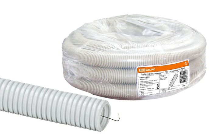 Труба гофрированная ПВХ d 16 с зондом (50 м) легкая - SQ0401-0011 TDM
