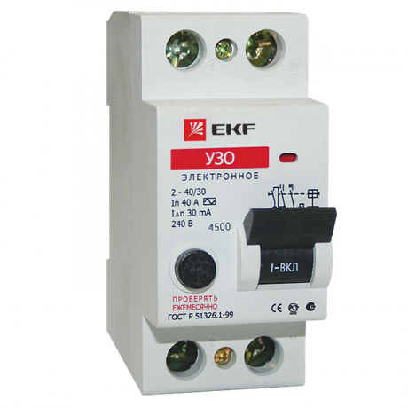 Выключатель дифференциального тока (УЗО) 2п 25А 30 мА АС - elcb-2-25-30e EKF