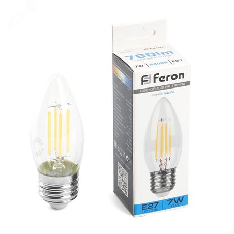 Лампа светодиодная LED 7вт Е27 дневной свеча FILAMENT - LB-66 38272 FERON