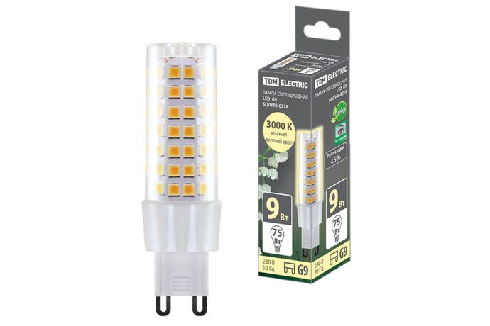 Лампа светодиодная G9-9 Вт-230 В-3000 К, SMD, 21,5x70,5 мм | SQ0340-0228 TDM