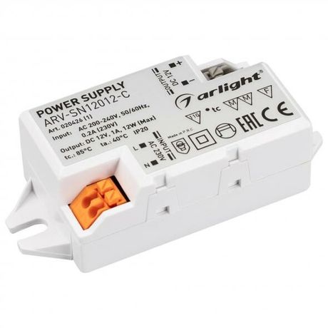 Блок питания ARV-SN12012-C (12V, 1A, 12W) (Arlight, IP20 Пластик, 3 года) | 020426(1) Arlight
