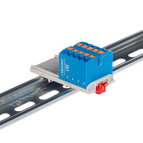 Блок распределительный с вертикал. адаптером на рейки шириной 15/35мм зажим push-in 10 точек подключения 2.5кв.мм син. DKC DTP1-010-04SPUB-V ДКС