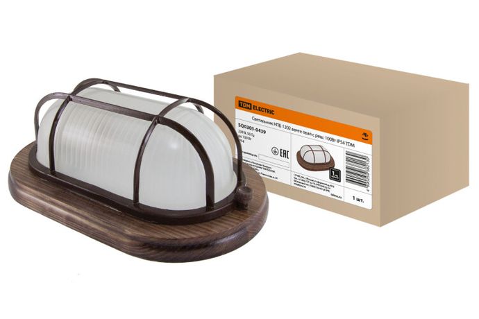 Светильник пылевлагозащищенный под лампу для ЖКХ НПБ1202 венге овал с реш. 100Вт IP54 | SQ0303-0439 TDM