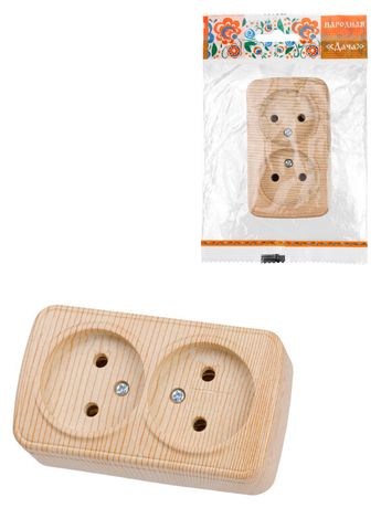 Розетка двойная 2П открытой установки IP20 10А, сосна "Дача" Народная | SQ1824-0039 TDM