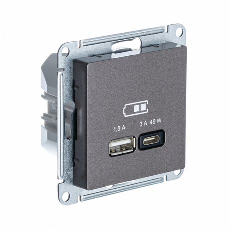 Розетка USB AtlasDesign тип A+C 45Вт QC PD высокоскор. ЗУ механизм мокко SE ATN000629 APC