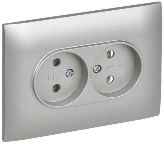 Розетка 2-м SKANDY 10А без заземл. защ. шторок в сборе SK-R10S серебр. IEK SK-R20-10-K23-F