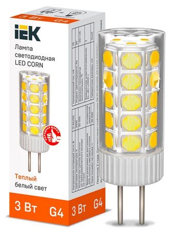 Лампа светодиодная CORN капсула 3Вт 12В 3000К керамика G4 | LLE-CORN-3-012-30-G4 IEK