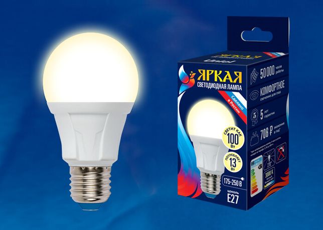 Лампа светодиодная LED-A60 13W/3000K/E27/FR PLP01WH LED. "груша", матовая. серия Яркая, пр-во Россия, 3000K . | UL-00005030 Uniel