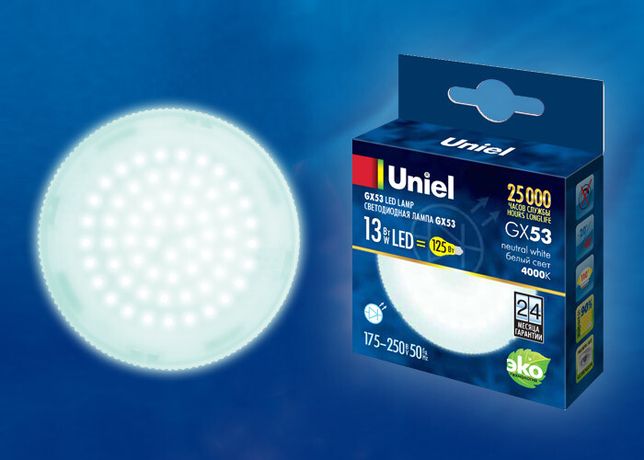 Лампа светодиодная LED-GX53-13W/NW/GX53/FR PLZ01WH матовая. Белый свет (4000K). Картон. ТМ Uniel - UL-00003723