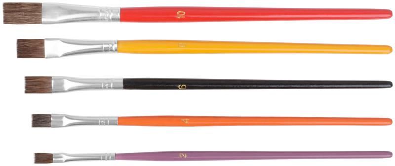 Кисть художественная натуральная щетина деревянная ручка плоские набор 5шт FIT 01515 РОС