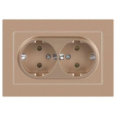 Розетка однофазная двойная скрытого монтажа, в рамку с заземлением без шторок Шампань 16А 250В IP20 винтовые зажимы 6-205-04 Intro Accent - Б0063492 ЭРА