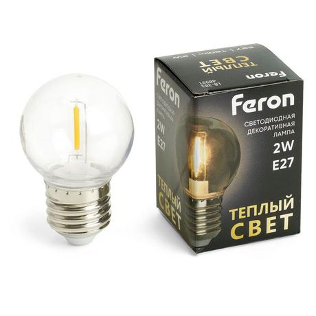 Лампа светодиодная LED 2вт Е27 2700К шар филамент - 48931 FERON