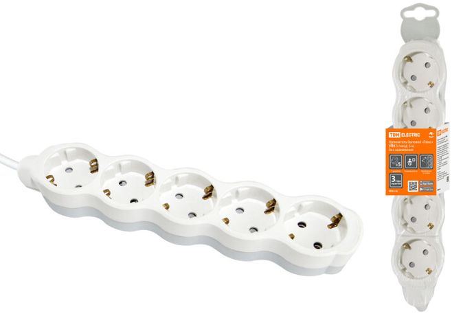 Удлинитель бытовой "Люкс" УЛ05 5 гнезд, 5м, с/з, с з/ш, ПВС 3х1мм2 16А/250В бело-серый | SQ1303-0240 TDM