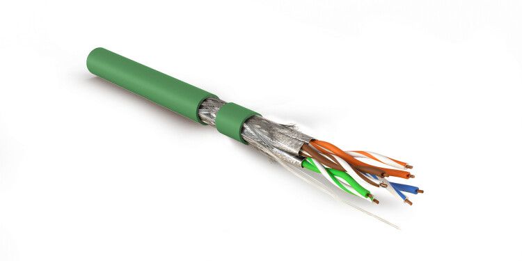 Кабель витая пара экранир. S/FTP кат.7A 4 пары 23 AWG 1000МГц ОЖ solid LSZH (нг(А)-HF) SFTP4-C7A-S23-IN-LSZH-GN-500 зел. (уп.500м) Hyperline 445128