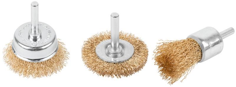 Набор щеток для дрели, 3 шт., Чашки 25, 50 мм, Плоская латунированная витая проволока, блистер, Profi - 82-926 РОС