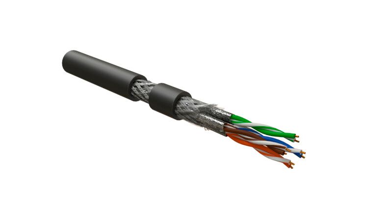 Кабель S/FTP кат.6A 4х2х23 AWG многопров. жилы patch SHF2 ISFTP4-C6A-P23/7-SHF2-BK для сетей Industrial Ethernet черн. (уп.500м) Hyperline 444075
