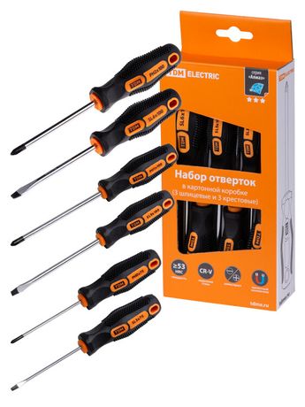 Набор отверток 6 шт.: SL:3х75;5х100;6х100, PH:0х75;1х100;2х100 (карт. коробка), CR-V "Алмаз" | SQ1013-0204 TDM