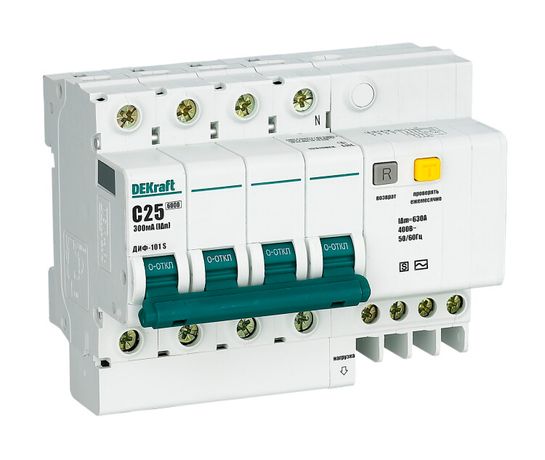 Выключатель автоматический дифференциального тока со встроенной защитой от сверхтоков ДИФ-101 4P 25A 300мА селективный S | 15315DEK DEKraft APC