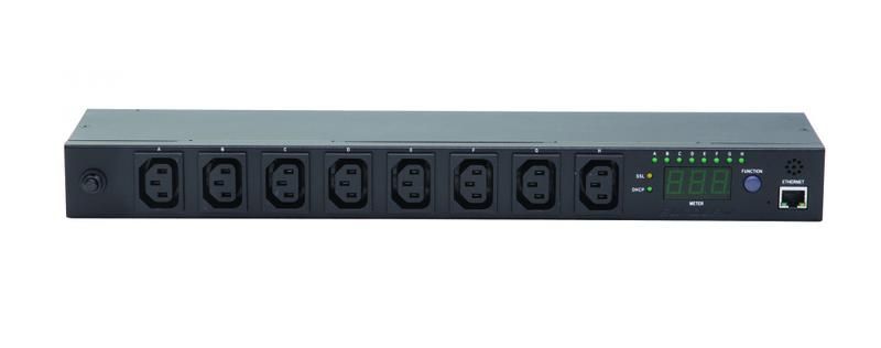 Блок распр. питания управляемый 1U функция коммутации каждой розетки, 16/230, 8 C13, C20, шнур 3 м., | 60A-65-55-08BL Eurolan