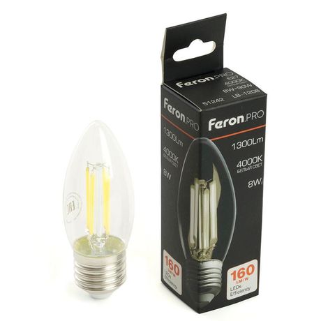 Лампа светодиодная LED 8вт Е27 белый свеча FILAMENT Feron.PRO - LB-1208 51242