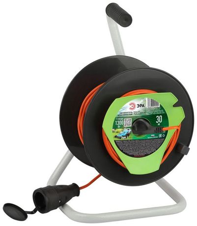 Удлинитель силовой RP-1e-3х0.75-30m на пластиковой катушке c заземлением 1 розетка 30м ПВС 3х0,75мм2 | Б0059774 ЭРА