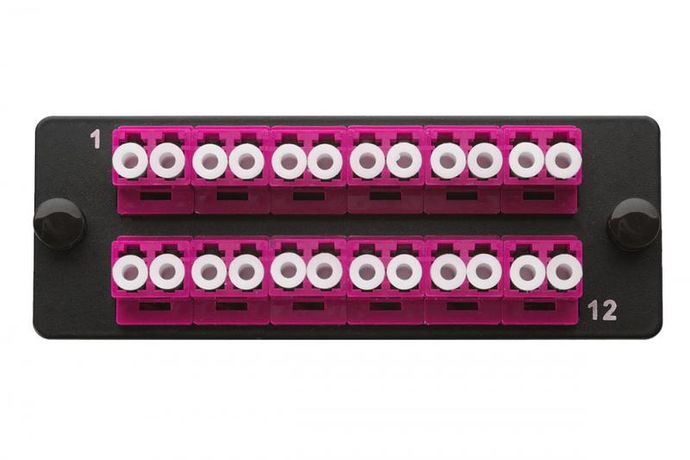 Комплект планка Q-SLOT с 12 адаптерами дуплекс LC OM4, монтажные шнуры, КДЗС, | 38M-40-2L-12BL Eurolan