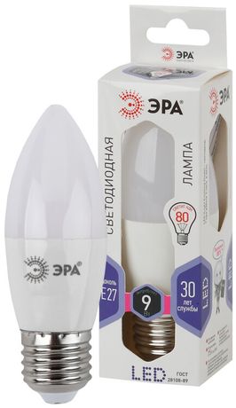 Лампа светодиодная LED 9 Вт 720Лм 6000К свеча холодный E27 170-265В B35-9W-860-E27 Standart - Б0031410 ЭРА