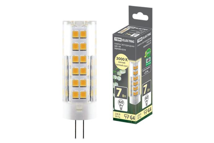 Лампа светодиодная G4-7 Вт-230 В-3000 К, SMD, 18,5x57 мм | SQ0340-0219 TDM