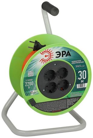 Удлинитель силовой RP-4-2x1.0-30m на пластиковой катушке без заземления 4 розетки 30м ПВС 2х1мм2 | Б0059782 ЭРА
