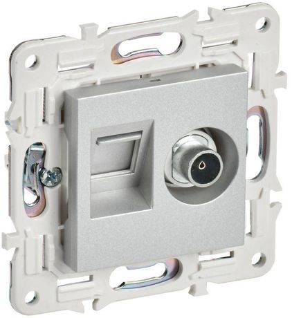 Розетка двойная TV+RJ45 кат.6E SKANDY SK-A15S серебр. IEK SK-AK20-2-K23
