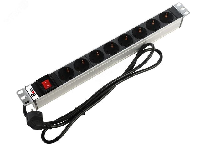 Блок розеток Rem-16 с выкл., 8 Schuko, 16 A, алюм., 19", шнур 1,8 м | R-16-8S-V-440-1.8 REM ЦМО REM арт. R-16-8S-V-440-1.8