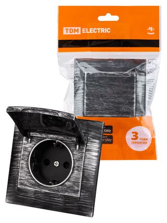 Розетка 2П+З 16А 250В IP44 с защ. шт. крышкой старинное серебро "Лама" | SQ1815-0655 TDM