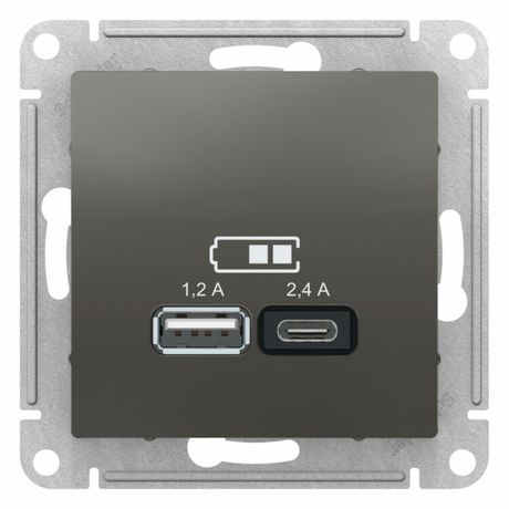 РОЗЕТКА USB ATLASDESIGN A+С, 5В/2,4 А, 2х5В/1,2 механизм, СТАЛЬ - ATN000939 APC