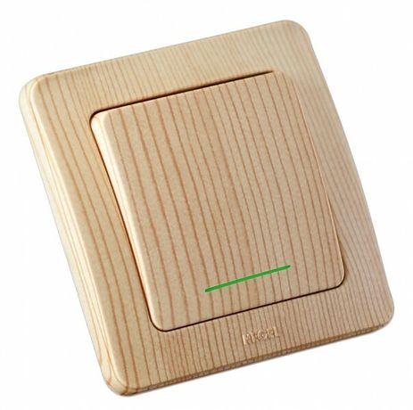 Выключатель скрытой установки, одноклавишный, с индикацией, самовозвратом, цвет сосна | ВС10-332-02 HEGEL