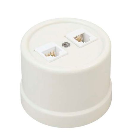 Розетка компьютерная 2-м ОП Лизетта RJ45 10А IP20 ретро кат.5E ABS-пластик сл. кость Bironi B1-302-211